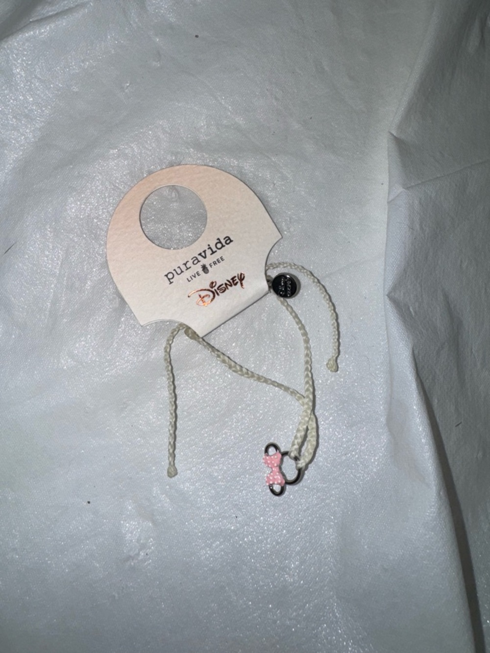Christopher & Banks Cream Braided Cord Bracelet with Pink Minnie Charm